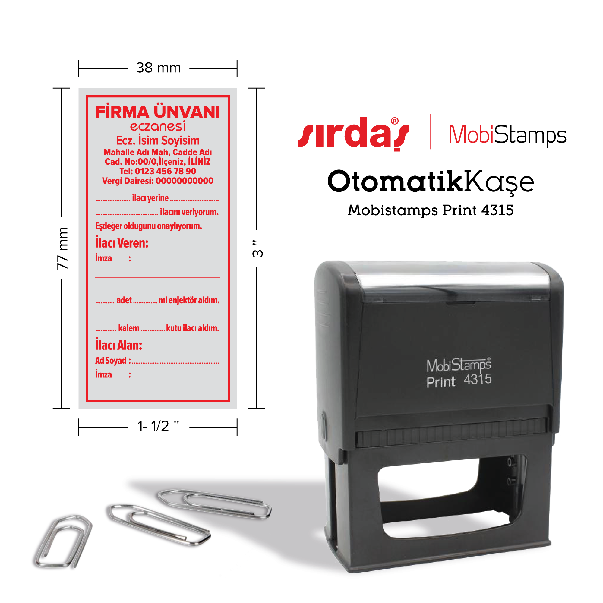 Muadil İlaç Teslim Tutanağı Kaşesi - 38 x 77 mm