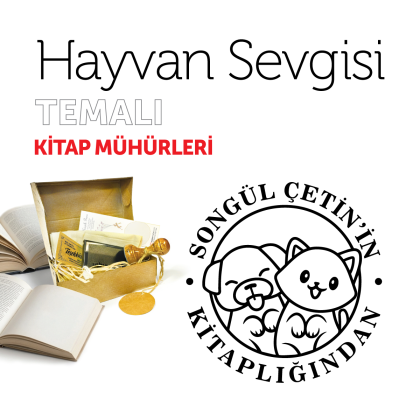 Kedili Köpekli Hayvan Sevgisi Kitap Mührü / MMHAY-015